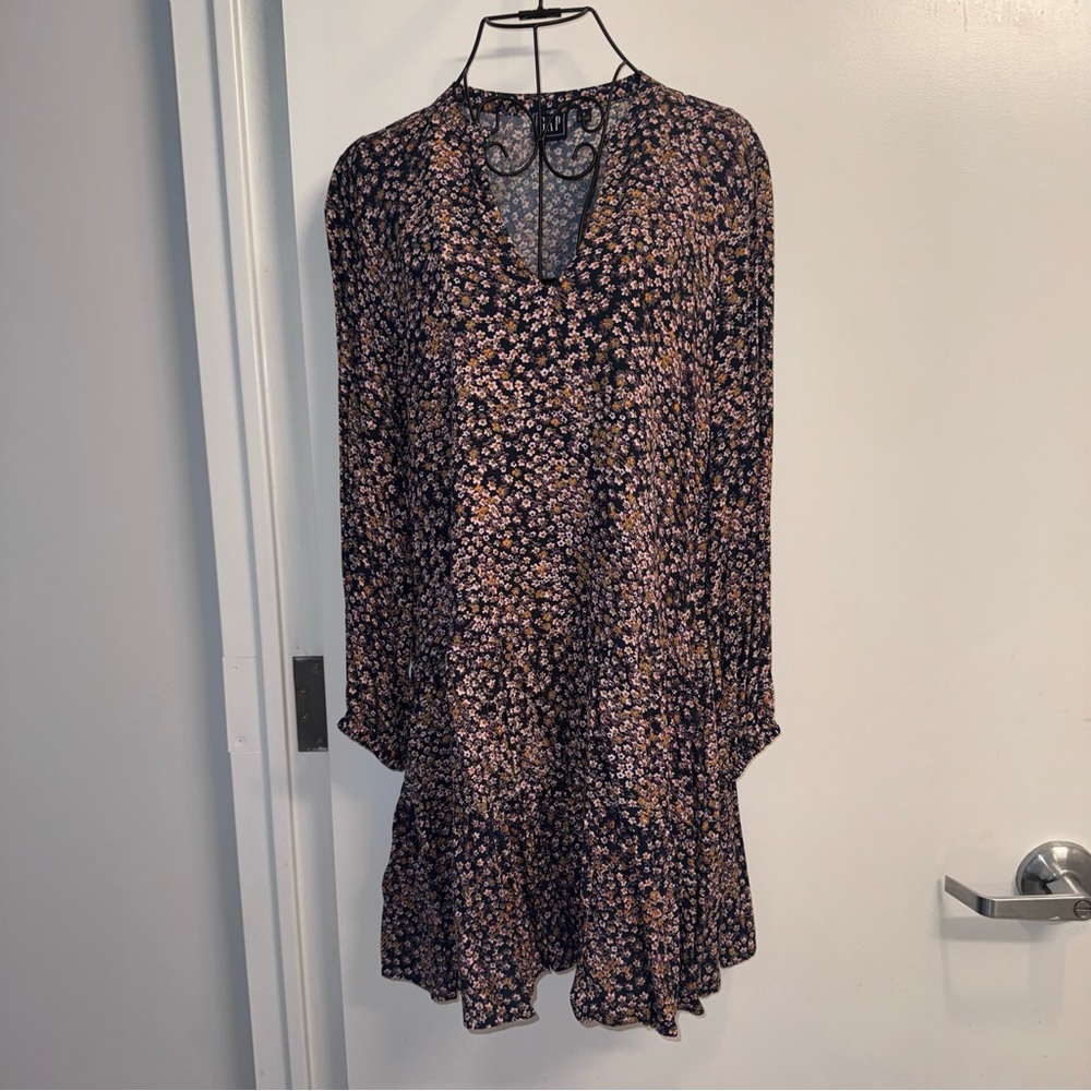 Gap Navy Floral Long Sleeve Dress With Pockets
